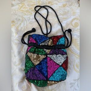 Urban Outfitters Women's Carrie Sequin Drawstring Small Bag Green/Blue/Brown/Blk